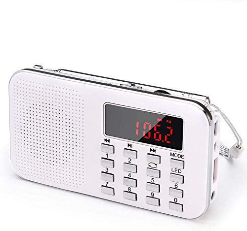 Apore Mini AM FM Radio Media Lautsprecher MP3 Musik Player mit TF Card und USB Anschluss, Wiederaufladbar mit eingebauter Notfall Taschenlampe von Apore