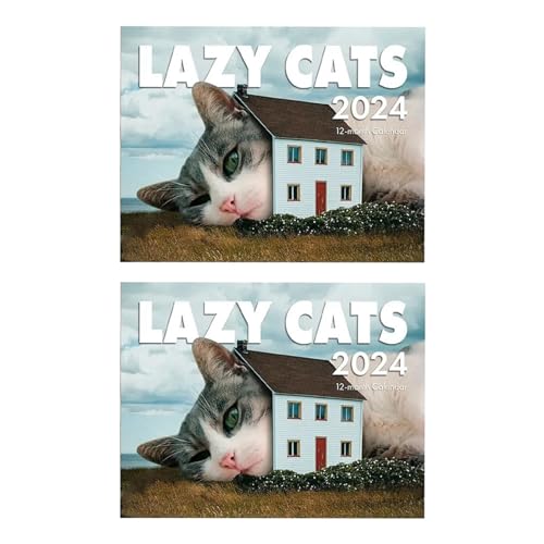 Aposous Lazy Kitty Kalender 2024, Wandkalender 2024, lustiges Kitty-Geschenk, Januar 2024 ab Dezember, 28,9 x 21,6 cm, 2 Stück von Aposous