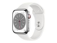 Apple Watch Series 8 (GPS + Cellular) 45mm Edelstahl silber mit Sportarmband weiß von Apple Computer