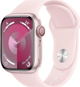 APPLE Watch Series 9 GPS + Cellular 41mm Pink Aluminium Case with Light Pink Sport Band - S/M (MRHY3QF/A) von Apple