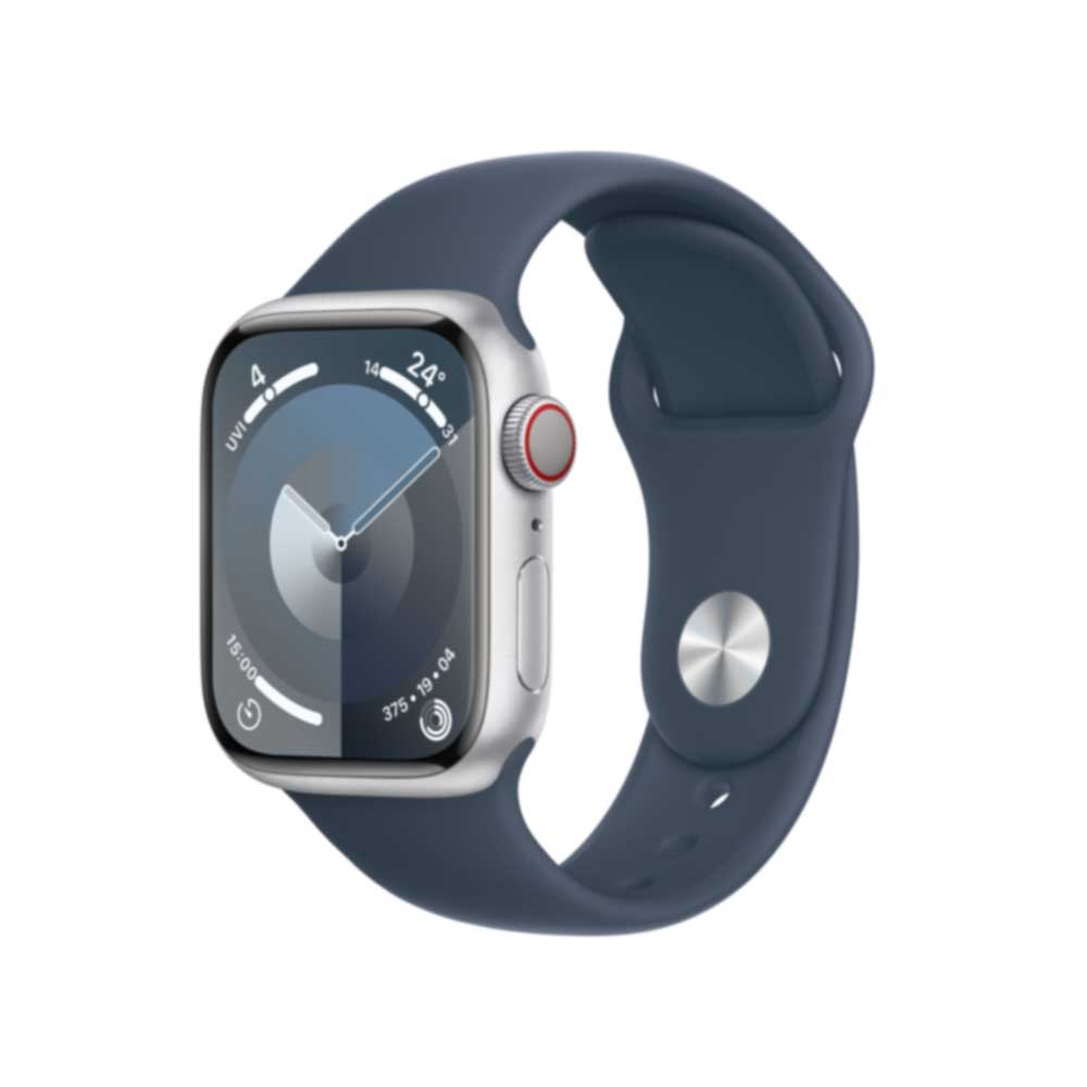 APPLE Watch Series 9 GPS + Cellular 41mm Silver Aluminium Case with Storm Blue Sport Band - S/M (MRHV3QF/A) von Apple