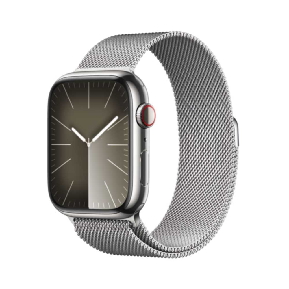 APPLE Watch Series 9 GPS + Cellular 45mm Silver Stainless Steel Case with Silver Milanese Loop (MRMQ3QF/A) von Apple