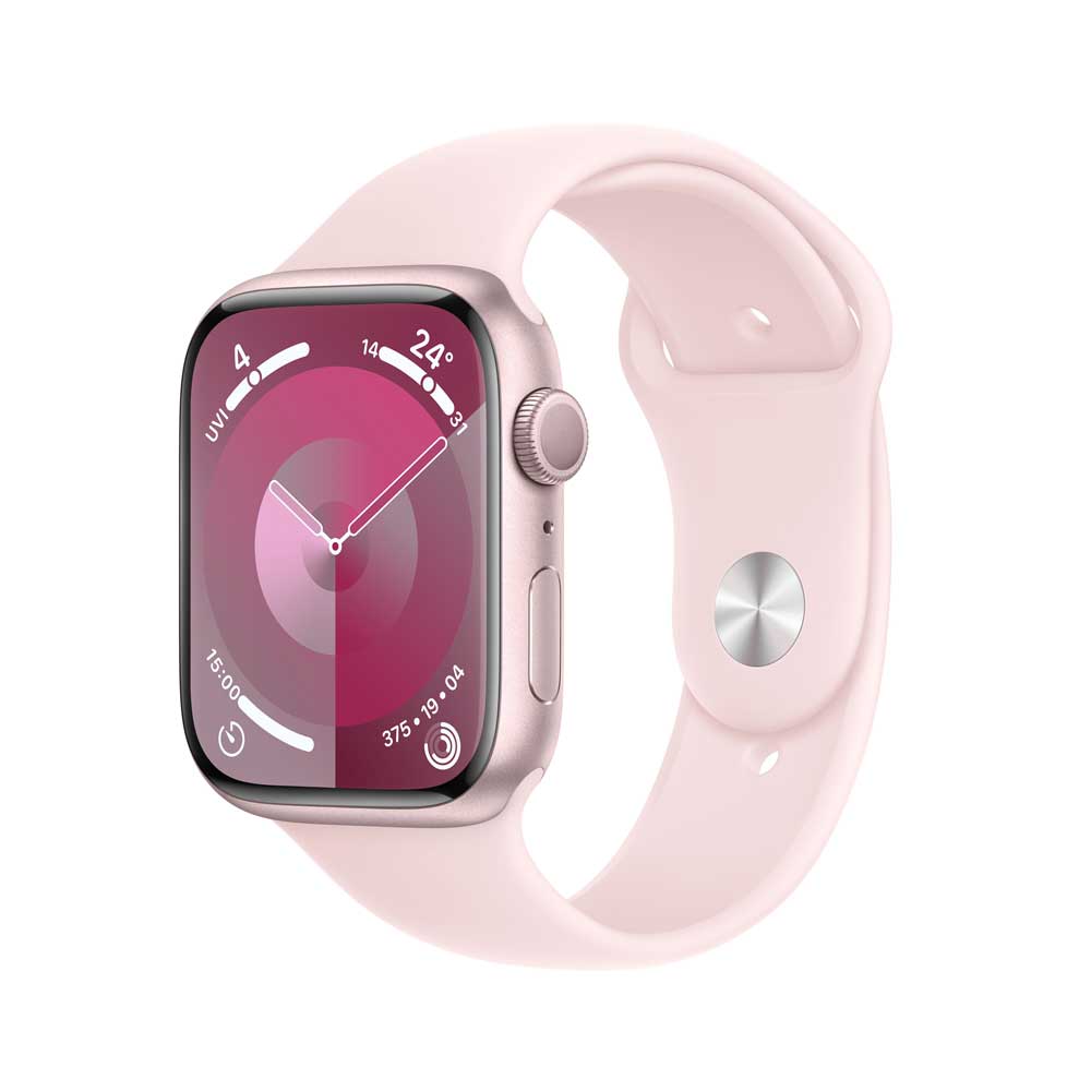 APPLE Watch Series 9 GPS 45mm Pink Aluminium Case with Light Pink Sport Band - S/M (MR9G3QF/A) von Apple