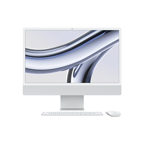 Apple 2023 iMac All-in-One Desktop-Computer mit M3 Chip: 8-Core CPU, 10-Core GPU, 24" 4.5K Retina Display, 8 GB gemeinsamer Arbeitsspeicher, 256 GB SSD Speicher, passendes Zubehör. Silber von Apple
