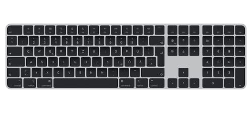 Apple Magic Keyboard mit Touch ID und Ziffernblock: Bluetooth, wiederaufladbar. Kompatibel mit Mac Computern Chip; Deutsch, Schwarze Tasten von Apple