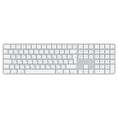 Apple Magic Keyboard mit Touch ID und Ziffernblock: Bluetooth, wiederaufladbar. Kompatibel mit Mac Computern Chip; Ukrainisch, Weiße Tasten von Apple
