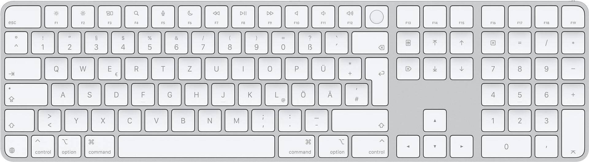 Apple Magic Keyboard with Touch ID and Numeric Keypad for Mac models with silicon - German - White Keys (MXK73D/A) - Sonderposten von Apple