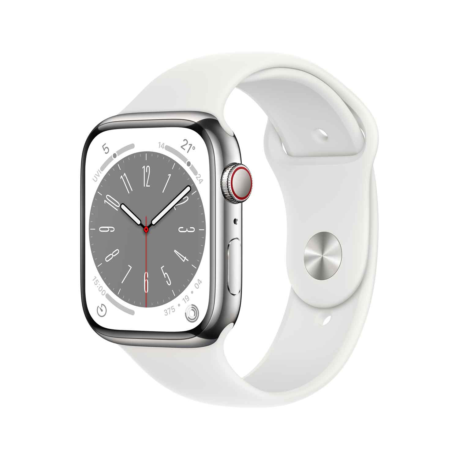 Apple Watch S8 Edelstahl Cellular 45mm Silber (Sportarmband weiß) von Apple