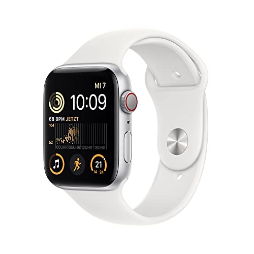 Apple Watch SE (2. Generation) (GPS + Cellular, 44mm) - Aluminiumgehäuse Silber mit Sportarmband Weiß - Regular (Generalüberholt) von Apple