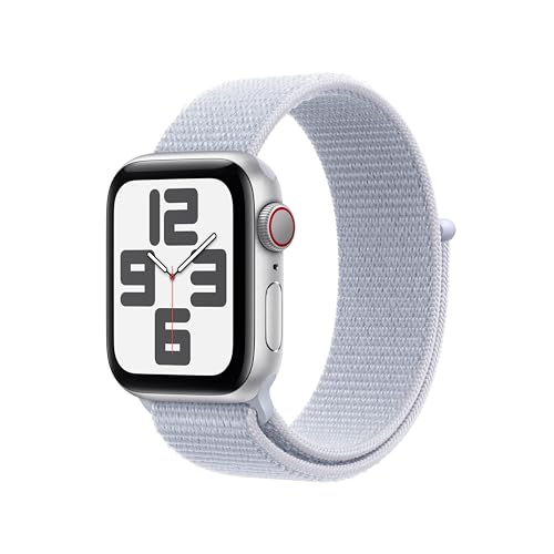 Apple Watch SE (2. Generation) GPS + Cellular 40 mm Smartwatch mit Aluminiumgehäuse in Silber und Sport Loop in Blaue Wolke (One Size). Fitness und Schlaftracker, Unfallerkennung, CO₂ neutral von Apple