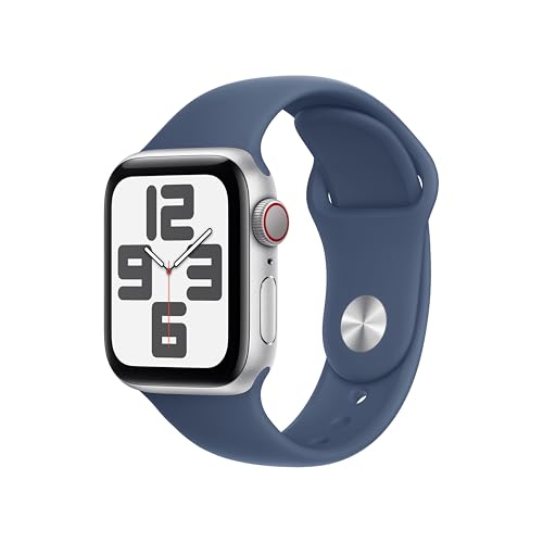 Apple Watch SE (2. Generation) GPS + Cellular 40 mm Smartwatch mit Aluminiumgehäuse in Silber und Sportarmband in Denim (S/M). Fitness und Schlaftracker, Unfallerkennung, Herzfrequenzmesser von Apple