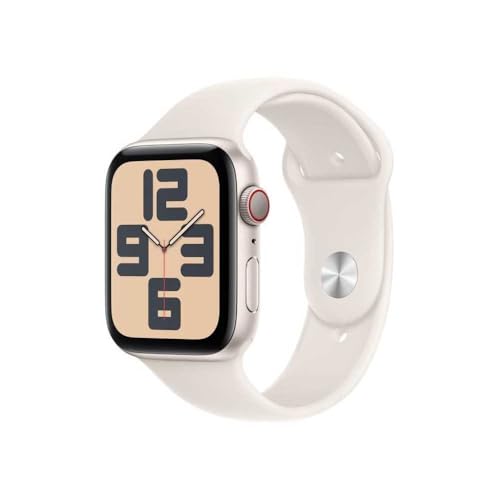 Apple Watch SE (2. Generation) GPS + Cellular 44 mm Smartwatch mit Aluminiumgehäuse in Polarstern und Sportarmband in Polarstern (S/M). Fitness und Schlaftracker, Unfallerkennung, Herzfrequenzmesser von Apple