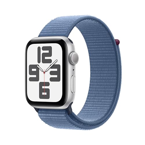 Apple Watch SE (2. Generation, 2023) (GPS, 44 mm) Smartwatch mit Aluminiumgehäuse in Silber und Sport Loop in Winterblau. Fitness- und Schlaftracker, Unfallerkennung, Herzfrequenzmesser, CO₂ neutral von Apple