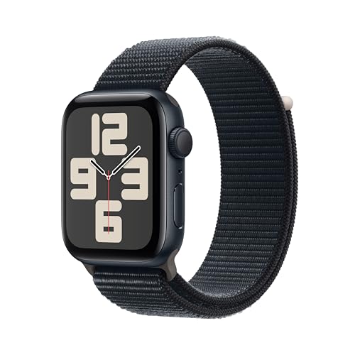 Apple Watch SE (2. Generation, 2023) (GPS, 44 mm) Smartwatch mit Aluminiumgehäuse und Sport Loop Armband in Mitternacht. Fitness- und Schlaftracker, Unfallerkennung, Herzfrequenzmesser, CO₂ neutral von Apple
