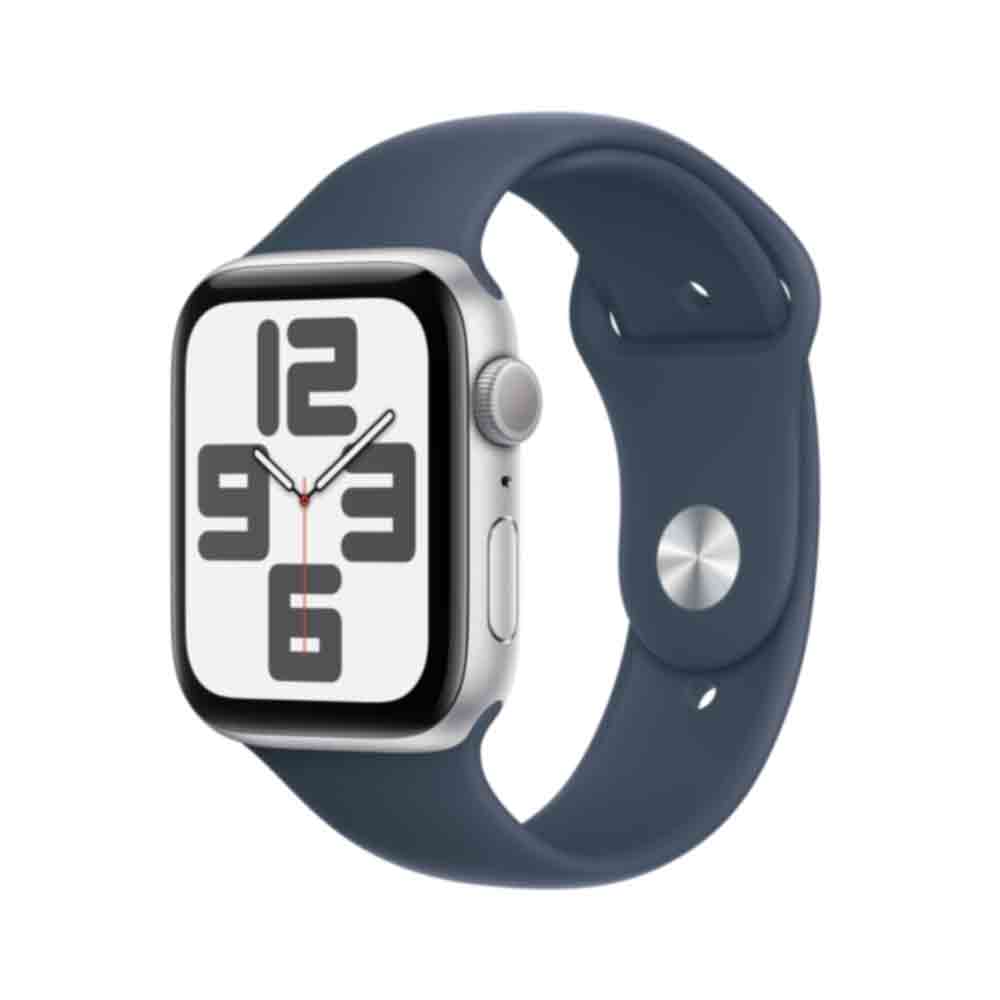 Apple Watch SE (GPS) - 44 mm - Aluminium, Silber - intelligente Uhr mit Sportband - Flouroelastomer - Storm Blue - Bandgröße: M/L - 32GB - Wi-Fi, Bluetooth - 32,9 g (MREE3QF/A) von Apple