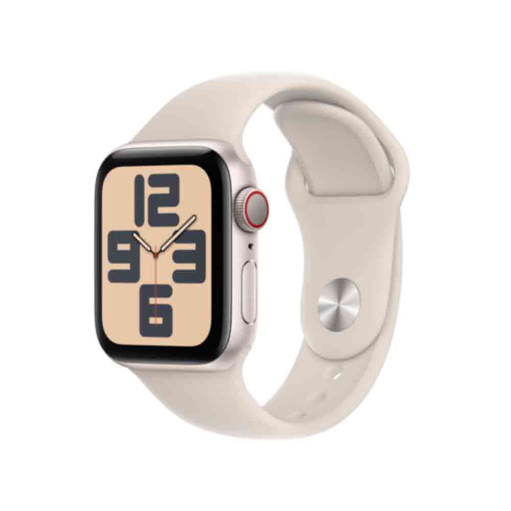 Apple Watch SE (GPS + Cellular) - 40 mm - Starlight Aluminium - intelligente Uhr mit Sportband - Flouroelastomer - Starlight - Bandgröße: S/M - 32GB - Wi-Fi, LTE, Bluetooth - 4G - 27,8 g (MRFX3QF/A) von Apple