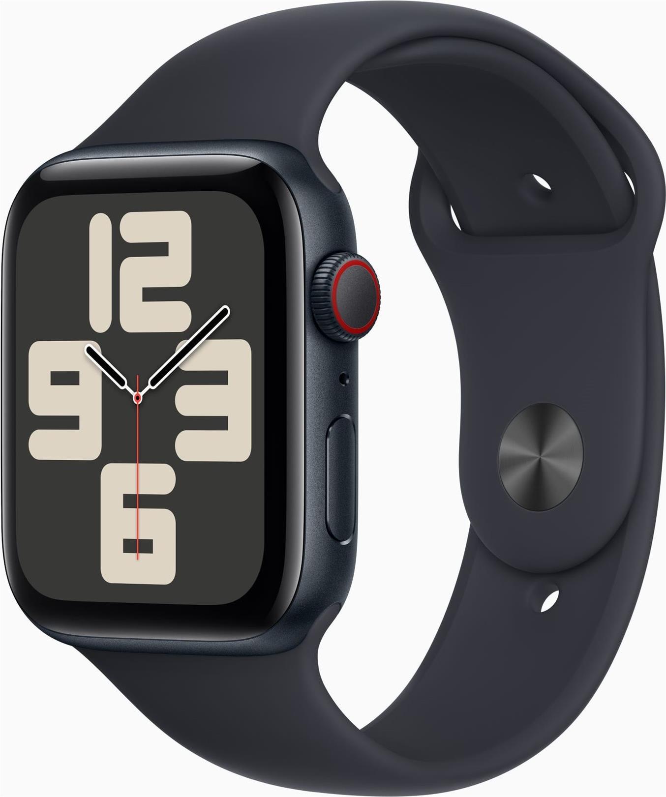 Apple Watch SE (GPS + Cellular) - 44 mm - Midnight Aluminium - intelligente Uhr mit Sportband - Flouroelastomer - Midnight - Bandgröße: M/L - 32GB - Wi-Fi, LTE, Bluetooth - 4G - 33 g (MRH83QF/A) von Apple
