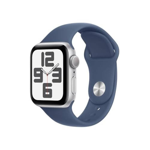 Apple Watch SE (2. Generation) GPS 40 mm Smartwatch mit Aluminiumgehäuse in Silber und Sportarmband in Denim (S/M). Fitness und Schlaftracker, Unfallerkennung, Herzfrequenzmesser, Retina Display von Apple