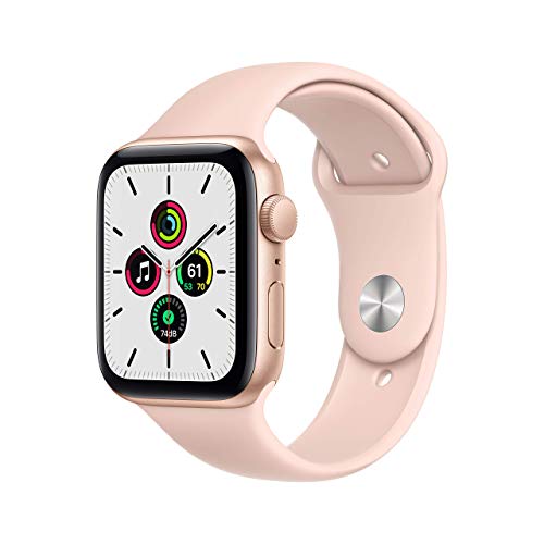 Apple Watch SE GPS, 44 mm goldenes Aluminiumgehäuse mit rosa Sand Sportband (Generalüberholt) von Apple