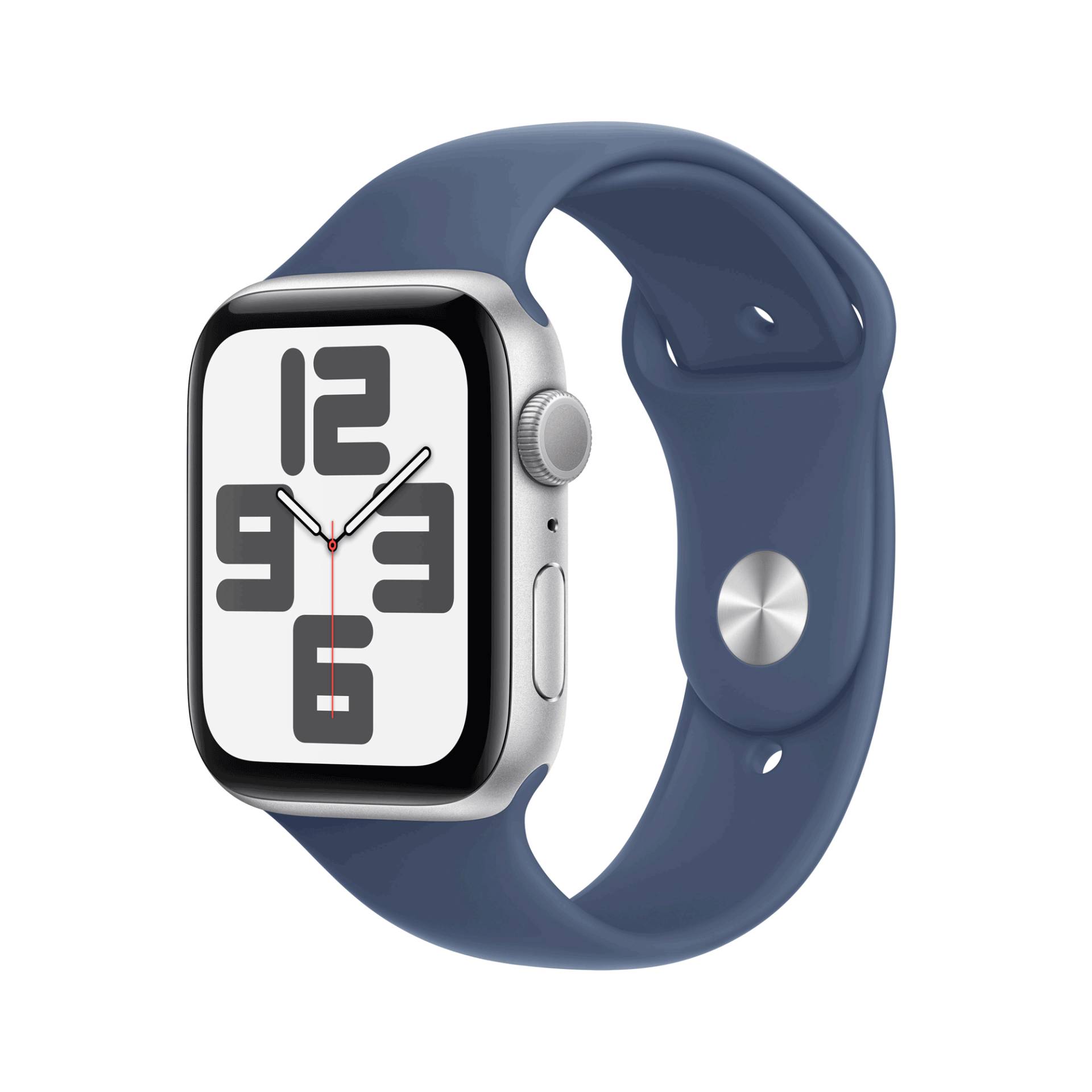 Apple Watch SE GPS 44mm Silver Aluminium Case mit Denim Sport Band - S/M (MXEQ3QF/A) von Apple