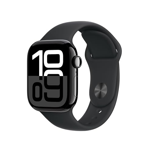 Apple Watch Series 10 (GPS + Cellular 42 mm) Smartwatch mit Aluminiumgehäuse in Diamantschwarz und Sportarmband in Schwarz (S/M). Fitnesstracker, EKG App, Always-On Retina Display, Wasserschutz von Apple