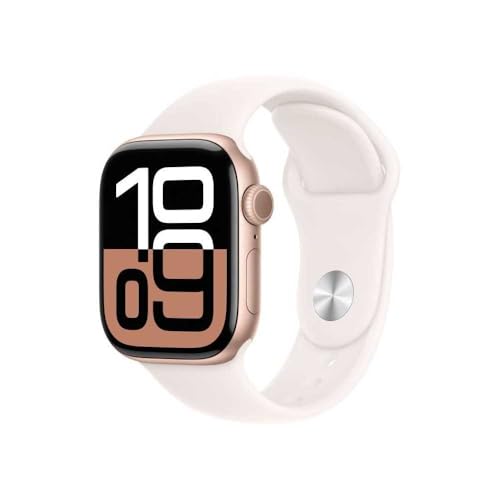 Apple Watch Series 10 (GPS + Cellular 42 mm) Smartwatch mit Aluminiumgehäuse in Roségold und Sportarmband in Blassrosa (M/L). Fitnesstracker, EKG App, Always-On Retina Display, Wasserschutz von Apple