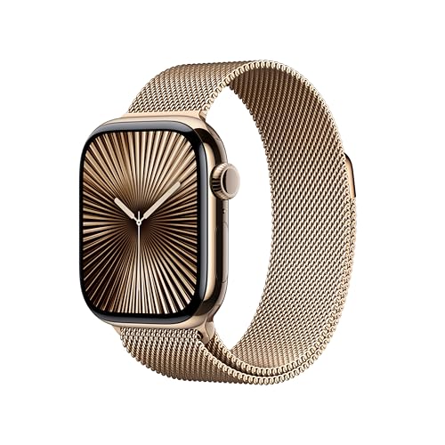 Apple Watch Series 10 (GPS + Cellular 42 mm) Smartwatch mit Titangehäuse in Gold und Milanaise Armband in Gold (One Size). Fitnesstracker, EKG App, Always-On Retina Display, CO₂ neutral von Apple