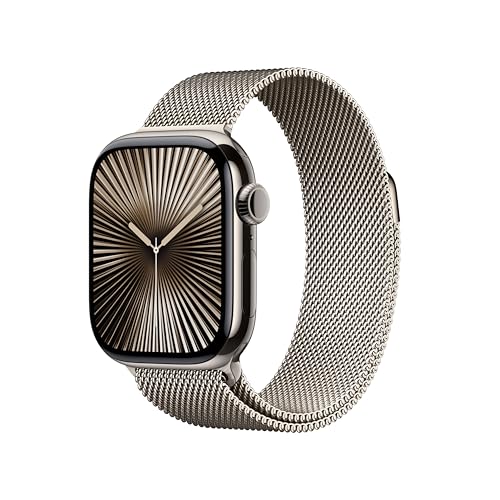 Apple Watch Series 10 (GPS + Cellular 42 mm) Smartwatch mit Titangehäuse in Natur und Milanaise Armband in Natur (One Size). Fitnesstracker, EKG App, Always-On Retina Display, CO₂ neutral von Apple