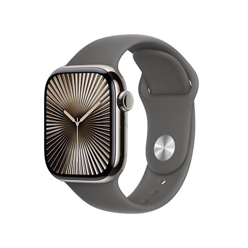 Apple Watch Series 10 (GPS + Cellular 42 mm) Smartwatch mit Titangehäuse in Natur und Sportarmband in Steingrau (M/L). Fitnesstracker, EKG App, Always-On Retina Display, Wasserschutz von Apple