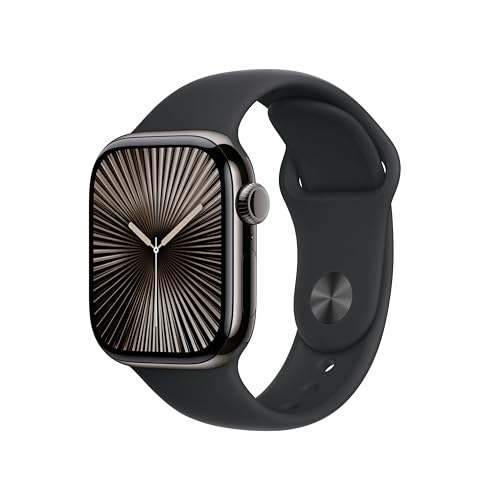 Apple Watch Series 10 (GPS + Cellular 42 mm) Smartwatch mit Titangehäuse in Schiefer und Sportarmband in Schwarz (M/L). Fitnesstracker, EKG App, Always-On Retina Display, Wasserschutz von Apple
