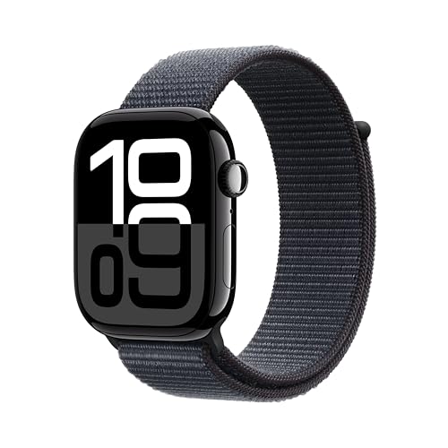 Apple Watch Series 10 (GPS + Cellular 46 mm) Smartwatch mit Aluminiumgehäuse in Diamantschwarz und Sport Loop in Tinte (One Size). Fitnesstracker, EKG App, Always-On Retina Display, CO₂ neutral von Apple