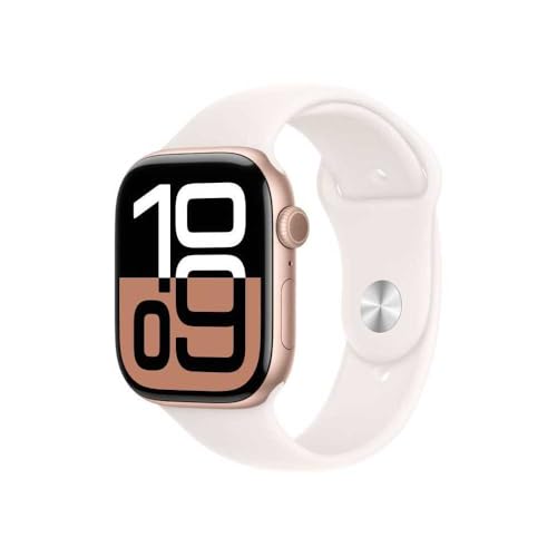Apple Watch Series 10 (GPS + Cellular 46 mm) Smartwatch mit Aluminiumgehäuse in Roségold und Sportarmband in Blassrosa (M/L). Fitnesstracker, EKG App, Always-On Retina Display, Wasserschutz von Apple