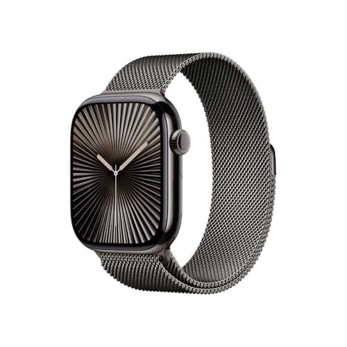 Apple Watch Series 10 (GPS + Cellular 46 mm) Smartwatch mit Titangehäuse in Schiefer und Milanaise Armband in Schiefer (S/M). Fitnesstracker, EKG App, Always-On Retina Display, Wasserschutz von Apple