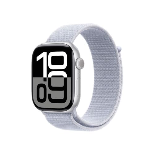 Apple Watch Series 10 (GPS 46 mm) Smartwatch mit Aluminiumgehäuse in Silber und Sport Loop in Blaue Wolke (One Size). Fitnesstracker, EKG App, Always-On Retina Display, CO₂ neutral von Apple