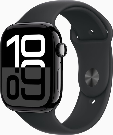 Apple Watch Series 10 46mm GPS Aluminiumgehäuse Diamantschwarz mit Sportarmband Schwarz M-L von Apple