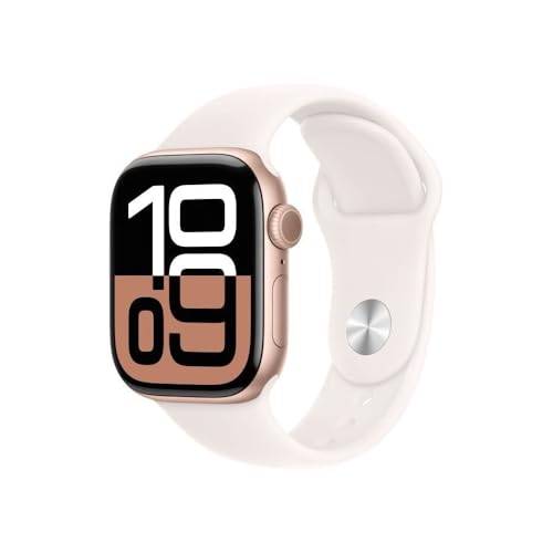 Apple Watch Series 10 (GPS 42 mm) Smartwatch mit Aluminiumgehäuse in Roségold und Sportarmband in Blassrosa (S/M). Fitnesstracker, EKG App, Always-On Retina Display, Wasserschutz von Apple