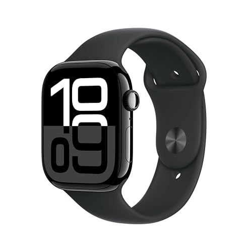 Apple Watch Series 10 (GPS 46 mm) Smartwatch mit Aluminiumgehäuse in Diamantschwarz und Sportarmband in Schwarz (M/L). Fitnesstracker, EKG App, Always-On Retina Display, Wasserschutz Apple Watch Series 10 (GPS 46 mm) Smartwatch mit Aluminiumgehäuse in Diamantschwarz und Sportarmband in Schwarz (M/L). Fitnesstracker, EKG App, Always-On Retina Display, Wasserschutz von Apple