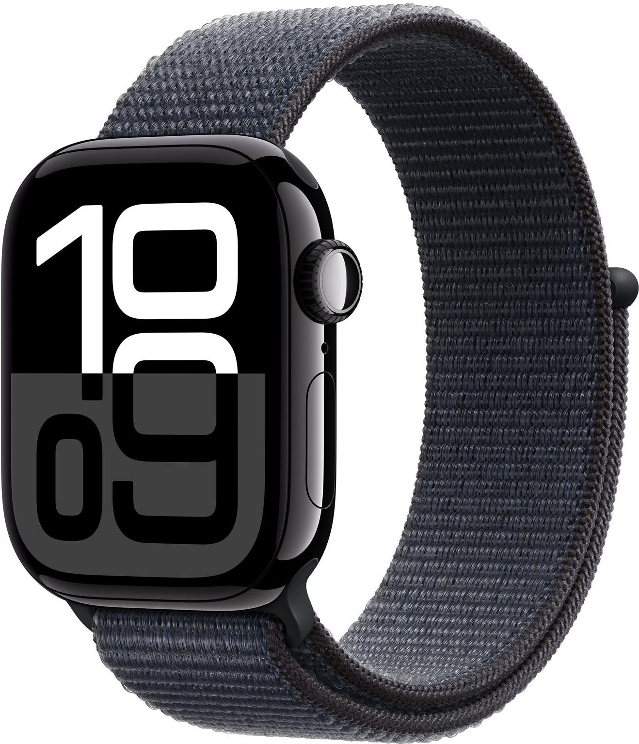 Apple Watch Series 10 GPS + Cellular 42mm Jet Black Aluminium Case mit Ink Sport Band (MWX83QF/A) von Apple