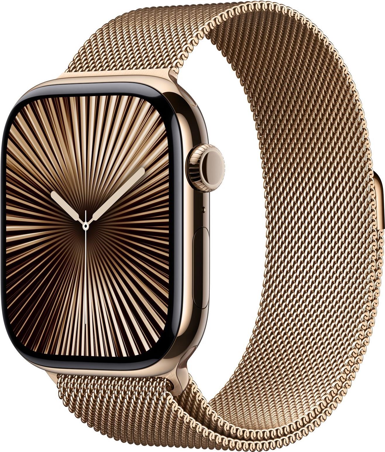 Apple Watch Series 10 GPS + Cellular 46mm Gold Titanium Case mit Gold Milanese Band - M/L (MX003QF/A) von Apple