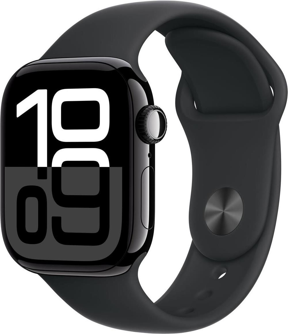 Apple Watch Series 10 GPS 42mm Jet Black Aluminium Case mit Black Sport Band - S/M (MWWE3QF/A) von Apple