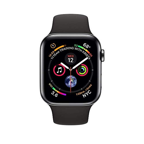 Apple Watch Series 4 (GPS + Cellular, 44MM) - Space Schwarz Edelstahl Gehäuse mit Sportarmband Schwarz (Generalüberholt) von Apple