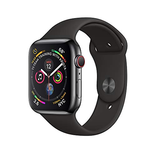 Apple Watch Series 4 (GPS + Cellular, 44MM) - Space Schwarz Edelstahl Gehäuse mit Sportarmband Schwarz (Generalüberholt) von Apple