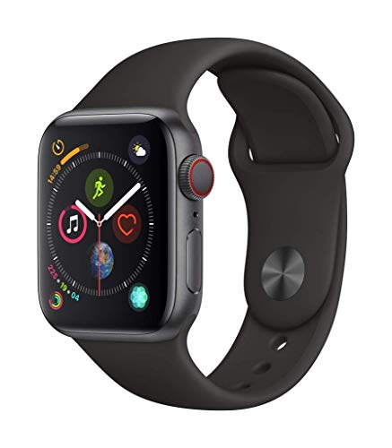 Apple Watch Series 4 44mm (GPS + Cellular) - Aluminiumgehäuse Space Grau Schwarz Sportarmband (Generalüberholt) von Apple