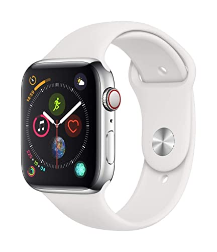 Apple Watch Series 4 44mm (GPS + Cellular) - Edelstahlgehäuse Silber Weiß Sportarmband (Generalüberholt) von Apple