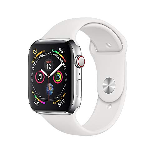 Apple Watch Series 4 44mm (GPS + Cellular) - Edelstahlgehäuse Silber Weiß Sportarmband (Generalüberholt) von Apple
