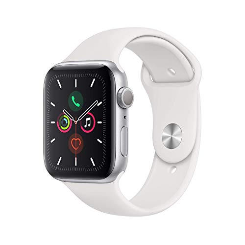 Apple Watch Series 5 44 mm (GPS) – Silberfarbenes Aluminiumgehäuse mit weißem Sportarmband (Renewed) von Apple