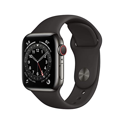 Apple Watch Series 6 (GPS + Zellular, 40MM) Edelstahlgehäuse Graphit mit Schwarz Sportarmband (Generalüberholt) von Apple