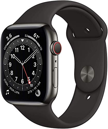 Apple Watch Series 6 (GPS + Zellular, 44MM) Edelstahlgehäuse Graphit mit Schwarz Sportarmband (Generalüberholt) von Apple