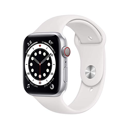 Apple Watch Series 6 (GPS + Zellular, 44MM) Aluminiumgehäuse Silber mit Weiß Sportarmband (Generalüberholt) von Apple