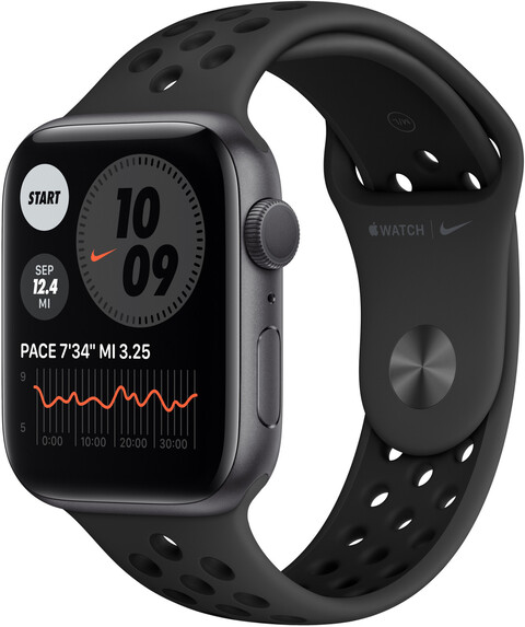 Apple Watch Series 6 Nike 44mm GPS Kunststoffarmband schwarz Aluminiumgehäuse grau Apple Watch Series 6 Nike 44mm GPS Kunststoffarmband schwarz Aluminiumgehäuse grau von Apple